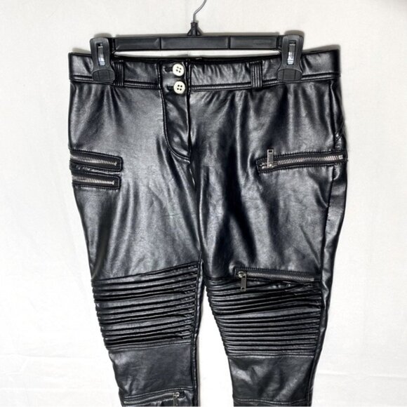 Hugz Jeans Black Faux Leather Low Waist Moto Biker Style Skinny Pants 10 - Picture 13 of 16
